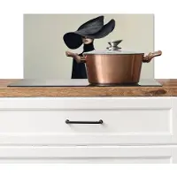 KitchenYeah Spatscherm keuken 60x30 cm - Kookplaat achterwand Zwart - Vrouw - Hoed - Muurbeschermer - Spatwand fornuis - Hoogwaardig aluminium