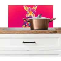 KitchenYeah Spatscherm keuken 70x30 cm - Kookplaat achterwand Konijn - Bloemen - Kleurrijk - Kimono - Muurbeschermer - Spatwand fornuis - Hoogwaardig aluminium