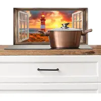 KitchenYeah Spatscherm keuken 60x30 cm - Kookplaat achterwand Doorkijk - Raam - Vuurtoren - Zonsondergang - Strand - Muurbeschermer - Spatwand fornuis - Hoogwaardig aluminium