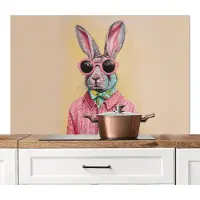 KitchenYeah Spatscherm keuken 120x80 cm - Kookplaat achterwand Grijs - Konijn - Blouse - Strik - Muurbeschermer - Spatwand fornuis - Hoogwaardig aluminium
