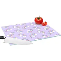 KitchenYeah Glazen Snijplank - 39x28 - Eenhoorn - Pastel - Patronen - Snijplanken Glas