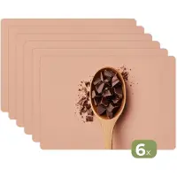 KitchenYeah Placemats - 6 stuks - 45x30 cm - Placemat kunststof - Chocola - Hout - Lepel - Borden onderleggers - Decoratie voor op tafel - Keuken tafeldecoratie accessoires - Vinyl onderlegger - Tafelversiering