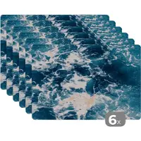 KitchenYeah Placemat - Placemats kunststof - Water - Blauw - Golf - 45x30 cm - 6 stuks - Hittebestendig - Anti-Slip - Onderlegger - Afneembaar