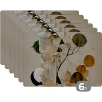 KitchenYeah Placemat - Placemats kunststof - Bloemen - Bladeren - Boom - Pastel - 45x30 cm - 6 stuks - Hittebestendig - Anti-Slip - Onderlegger - Afneembaar