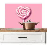 KitchenYeah Spatscherm keuken 80x55 cm - Kookplaat achterwand Snoep - Lolly - Hart- Roze - Muurbeschermer - Spatwand fornuis - Hoogwaardig aluminium