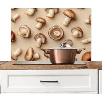 KitchenYeah Spatscherm keuken 90x60 cm - Kookplaat achterwand Kastanje Champignons - Beige - Muurbeschermer - Spatwand fornuis - Hoogwaardig aluminium