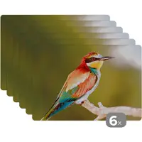 KitchenYeah Placemat - Placemats kunststof - Vogels - Bijeneter - Regenboog - Dieren - 45x30 cm - 6 stuks - Hittebestendig - Anti-Slip - Onderlegger - Afneembaar