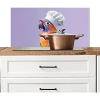KitchenYeah Spatscherm keuken 80x40 cm - Kookplaat achterwand Papegaai - Koksmuts - Paars - Cute - Muurbeschermer - Spatwand fornuis - Hoogwaardig aluminium