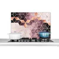 KitchenYeah Spatscherm keuken 90x60 cm - Kookplaat achterwand Vintage - Marmer print - Goud - Rose - Marmerlook - Muurbeschermer - Spatwand fornuis - Hoogwaardig aluminium