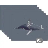 KitchenYeah Placemat - Kind - Maan - Walvis - Sterrenhemel - Retro - Placemats - Onderleggers - Tafel - 45x30 cm - 6 stuks