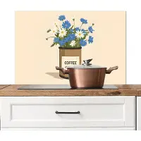 KitchenYeah Spatscherm keuken 90x60 cm - Kookplaat achterwand Coffee - Blik - Minimalistisch - Bloemen - Muurbeschermer - Spatwand fornuis - Hoogwaardig aluminium