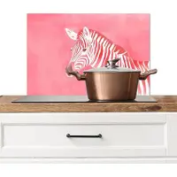 KitchenYeah Spatscherm keuken 60x40 cm - Kookplaat achterwand Zebra - Pink - Verf - Muurbeschermer - Spatwand fornuis - Hoogwaardig aluminium