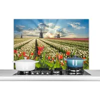 KitchenYeah Spatscherm keuken 100x65 cm - Kookplaat achterwand Windmolen - Tulpen - Lucht - Natuur - Muurbeschermer - Spatwand fornuis - Hoogwaardig aluminium