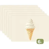 KitchenYeah Placemats - 6 stuks - 45x30 cm - Placemat kunststof - Softijs - Hoorntje - Wit - Borden onderleggers - Decoratie voor op tafel - Keuken tafeldecoratie accessoires - Vinyl onderlegger - Tafelversiering