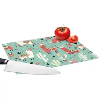 KitchenYeah Glazen Snijplank - 28x20 - Lama - Patronen - Cactus - Snijplanken Glas