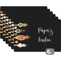 KitchenYeah Placemat - Placemats kunststof - Quotes - Spreuken - Keuken - Papa's keuken - Papa - 45x30 cm - 6 stuks - Hittebestendig - Anti-Slip - Onderlegger - Afneembaar