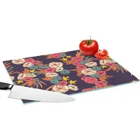 KitchenYeah Glazen Snijplank - 39x28 - Boeket - Bloemen - Tropisch - Patroon - Snijplanken Glas
