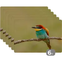 KitchenYeah Placemat - Placemats kunststof - Vogel - Bijeneter - Dieren - 45x30 cm - 6 stuks - Hittebestendig - Anti-Slip - Onderlegger - Afneembaar