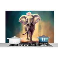 KitchenYeah Spatscherm keuken 120x80 cm - Kookplaat achterwand Olifant - Dieren - Verf - Bloemen - Portret - Kinderen - Muurbeschermer - Spatwand fornuis - Hoogwaardig aluminium