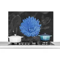 KitchenYeah Spatscherm keuken 100x65 cm - Kookplaat achterwand Bloemen - Zwart - Wit - Blauw - Muurbeschermer - Spatwand fornuis - Hoogwaardig aluminium