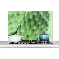 KitchenYeah Spatscherm keuken 100x65 cm - Kookplaat achterwand Barbarije cactusblad mintgroen - Muurbeschermer - Spatwand fornuis - Hoogwaardig aluminium