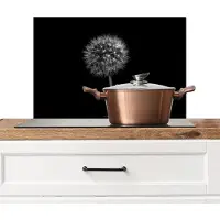 KitchenYeah Spatscherm keuken 60x40 cm - Kookplaat achterwand Zwart - Paardenbloem - Muurbeschermer - Spatwand fornuis - Hoogwaardig aluminium
