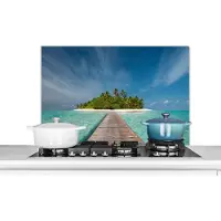 KitchenYeah Spatscherm keuken 80x55 cm - Kookplaat achterwand Zee - Pier - Eiland - Muurbeschermer - Spatwand fornuis - Hoogwaardig aluminium