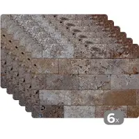 KitchenYeah Placemats - Vintage - Muren - Tafelonderlegger - Placemat - Stenen - Tafel onderzetter -45x30 cm - 6 stuks
