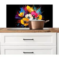 KitchenYeah Spatscherm keuken 90x45 cm - Kookplaat achterwand Bloemen - Kleurrijk - Graffiti - Modern - Boeket - Muurbeschermer - Spatwand fornuis - Hoogwaardig aluminium