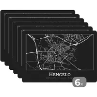 KitchenYeah Placemat - Placemats kunststof - Hengelo - Stadskaart - Kaart - Plattegrond - 45x30 cm - 6 stuks - Hittebestendig - Anti-Slip - Onderlegger - Afneembaar