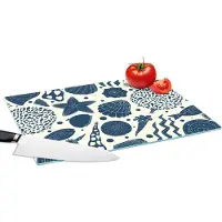 KitchenYeah Glazen Snijplank - 39x28 - Schelpen - Strand - Blauw - Patroon - Snijplanken Glas