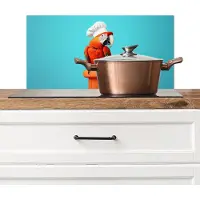 KitchenYeah Spatscherm keuken 70x30 cm - Kookplaat achterwand Ara - Koksmuts - Sokkel - Grappig - Muurbeschermer - Spatwand fornuis - Hoogwaardig aluminium