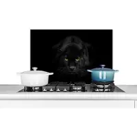 KitchenYeah Spatscherm keuken 60x40 cm - Kookplaat achterwand Panter - Dieren - Zwart - Ogen - Muurbeschermer - Spatwand fornuis - Hoogwaardig aluminium