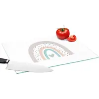 KitchenYeah Glazen Snijplank - 39x28 - Regenboog - Hart - Stippen - Kinderen - Kids - Snijplanken Glas