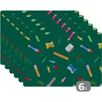 KitchenYeah Placemat - Placemats kunststof - Kantoor - Patronen - Potloden - 45x30 cm - 6 stuks - Hittebestendig - Anti-Slip - Onderlegger - Afneembaar