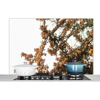 KitchenYeah Spatscherm - Boom - Takken - Geel - Natuur - Spatwand- 120x80 cm - Muurbeschermer
