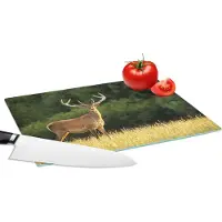 KitchenYeah Glazen Snijplank - 28x20 - Hert - Gewei - Gras - Natuur - Dieren - Groen - Snijplanken Glas