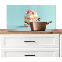 KitchenYeah Spatscherm keuken 80x40 cm - Kookplaat achterwand Slagroom - Taart - Blauw - Eten - Muurbeschermer - Spatwand fornuis - Hoogwaardig aluminium