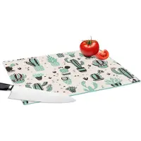 KitchenYeah Glazen Snijplank - 39x28 - Patroon - Cactus - Pot - Snijplanken Glas