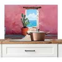 KitchenYeah Spatscherm keuken 100x65 cm - Kookplaat achterwand Zee - Roze - Cactus - Muurbeschermer - Spatwand fornuis - Hoogwaardig aluminium