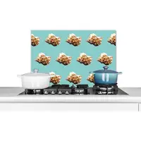 KitchenYeah Spatscherm keuken 60x40 cm - Kookplaat achterwand Schelpen - Patronen - Groen - Muurbeschermer - Spatwand fornuis - Hoogwaardig aluminium