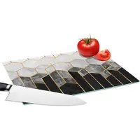 KitchenYeah Glazen Snijplank - 28x20 - Goud - Hexagon - Chic - Patronen - Luxe - Snijplanken Glas