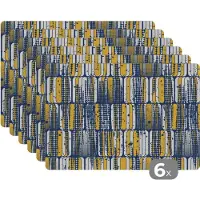 KitchenYeah Placemat - Placemats kunststof - Sixties - Patronen - Geel - Rock - 45x30 cm - 6 stuks - Hittebestendig - Anti-Slip - Onderlegger - Afneembaar