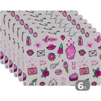 KitchenYeah Placemat kinderen - Placemat - Placemats kunststof - Meiden - Liefde - IJs - Patronen - Girl - Kids - Kinderen - Kindje - 45x30 cm - 6 stuks - Hittebestendig - Anti-Slip - Onderlegger - Afneembaar