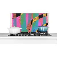 KitchenYeah Spatscherm keuken 90x45 cm - Kookplaat achterwand Abstract - Kleuren - Roze - Groen - Kunst - Muurbeschermer - Spatwand fornuis - Hoogwaardig aluminium