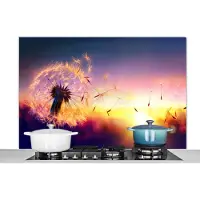 KitchenYeah Spatscherm keuken 120x80 cm - Kookplaat achterwand Paardenbloem - Bloemen - Zonsondergang - Horizon - Nacht - Muurbeschermer - Spatwand fornuis - Hoogwaardig aluminium