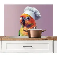 KitchenYeah Spatscherm keuken 100x65 cm - Kookplaat achterwand Papegaai - Koksmuts - Nieuwsgierig - Vogel - Muurbeschermer - Spatwand fornuis - Hoogwaardig aluminium