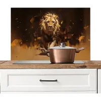 KitchenYeah Spatscherm keuken 80x55 cm - Kookplaat achterwand Leeuw - Geschilderd - Abstract - Goud - Muurbeschermer - Spatwand fornuis - Hoogwaardig aluminium