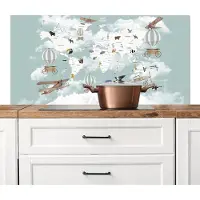 KitchenYeah Spatscherm keuken 120x60 cm - Kookplaat achterwand Wereldkaart - Kind - Vliegtuig - Muurbeschermer - Spatwand fornuis - Hoogwaardig aluminium