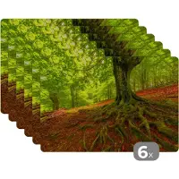 KitchenYeah Placemat - Placemats kunststof - Boom - Bos - Herfstbladeren - 45x30 cm - 6 stuks - Hittebestendig - Anti-Slip - Onderlegger - Afneembaar